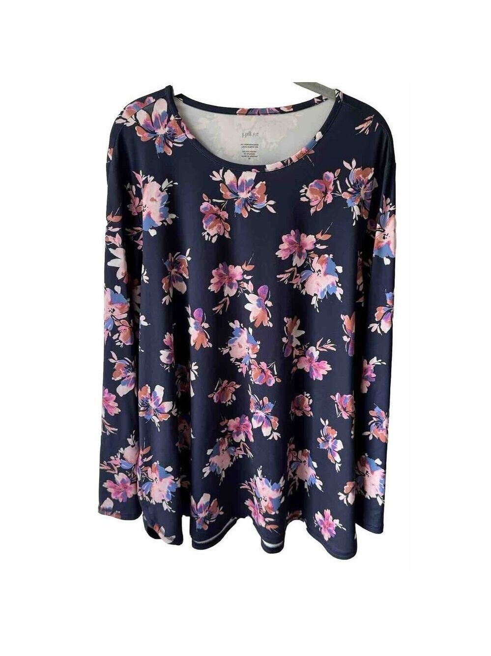 J. Jill Fit Performance Tee Tunic Top Sz 2X Black Floral Long Sleeve Super Soft
